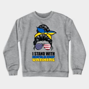 Ukrainian American Flag I Stand With Ukraine Messy Bun Women Crewneck Sweatshirt